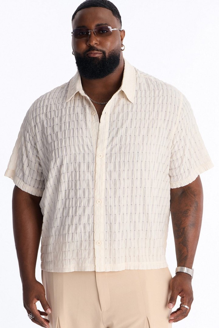 Dream Puff Cuban Collar Button Up Shirt - Cream