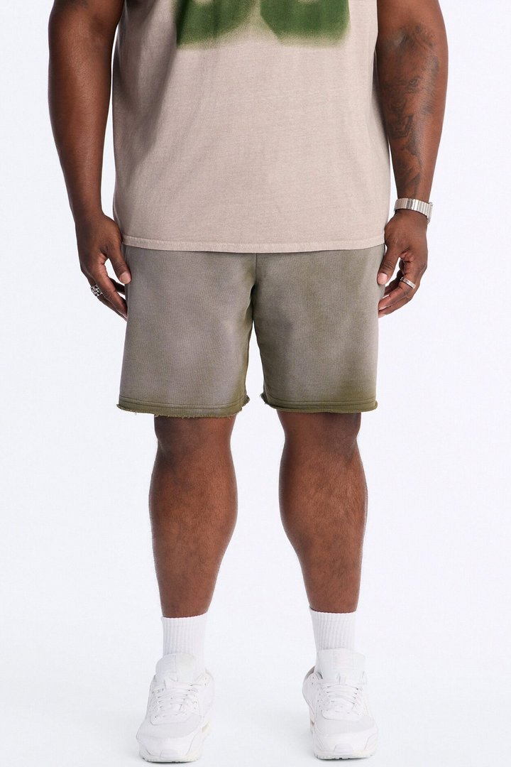 Boiler Washed Raw Hem Sweatshort - Khaki