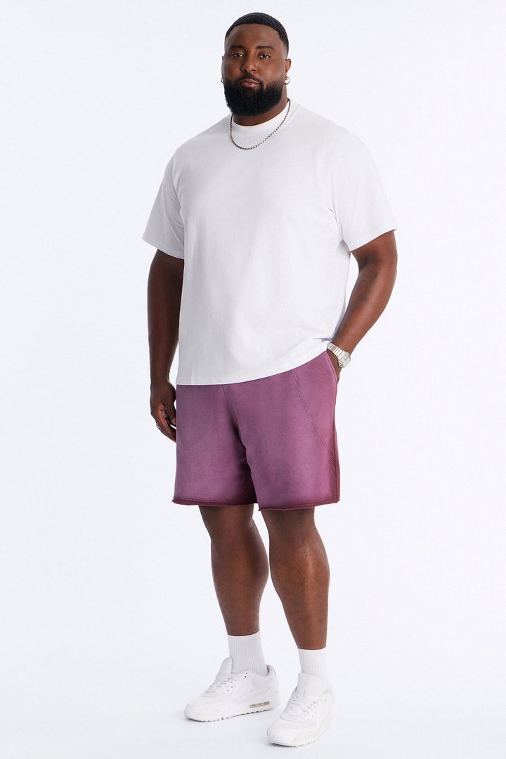 Boiler Washed Raw Hem Sweatshort - Plum
