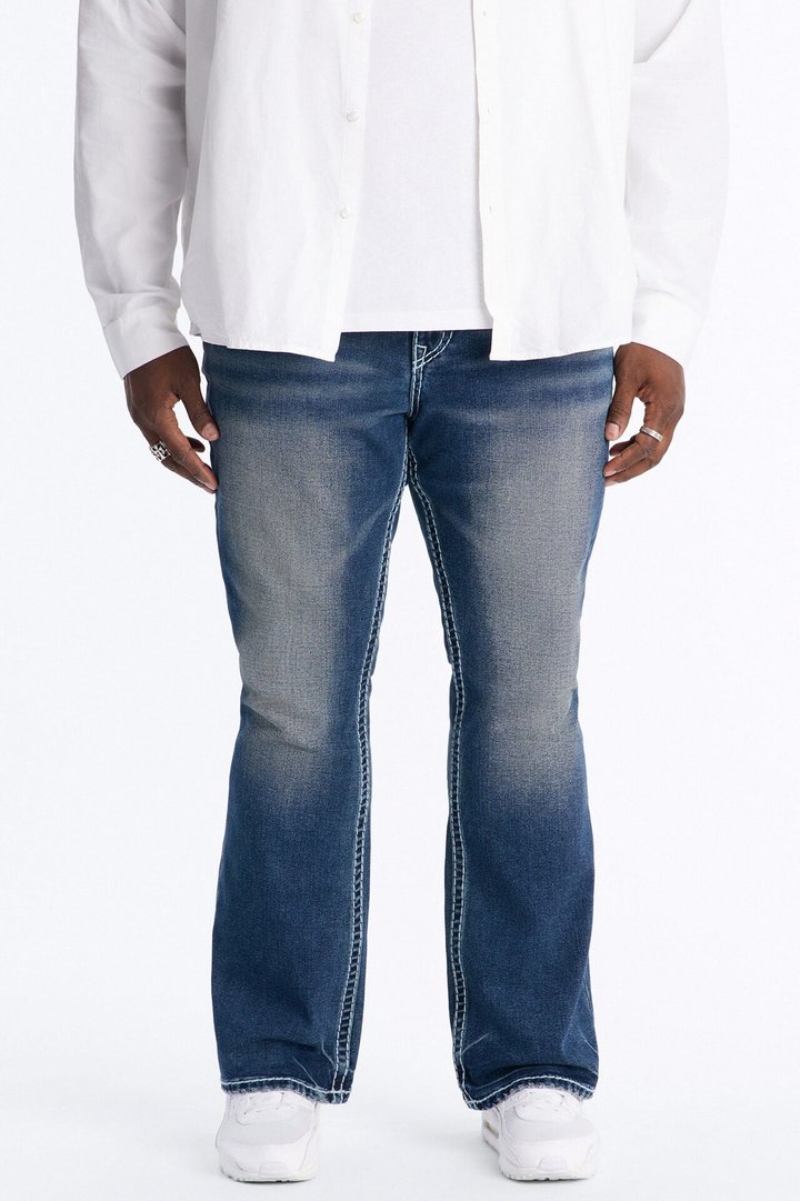 Heavy Stitch Back Flap Stacked Slim Flare Jean - Dark Wash