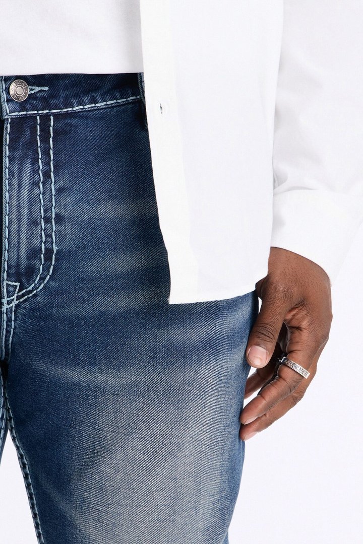 Heavy Stitch Back Flap Stacked Slim Flare Jean - Dark Wash