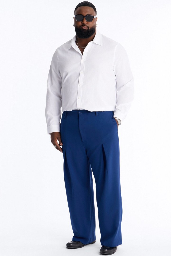 Ronan High Waisted Pleated Trousers - Navy