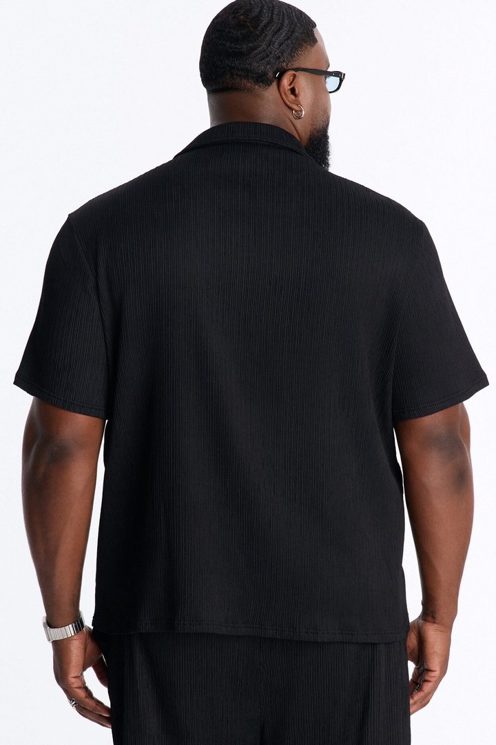 Pure Form Plisse Johnny Collar Polo - Black