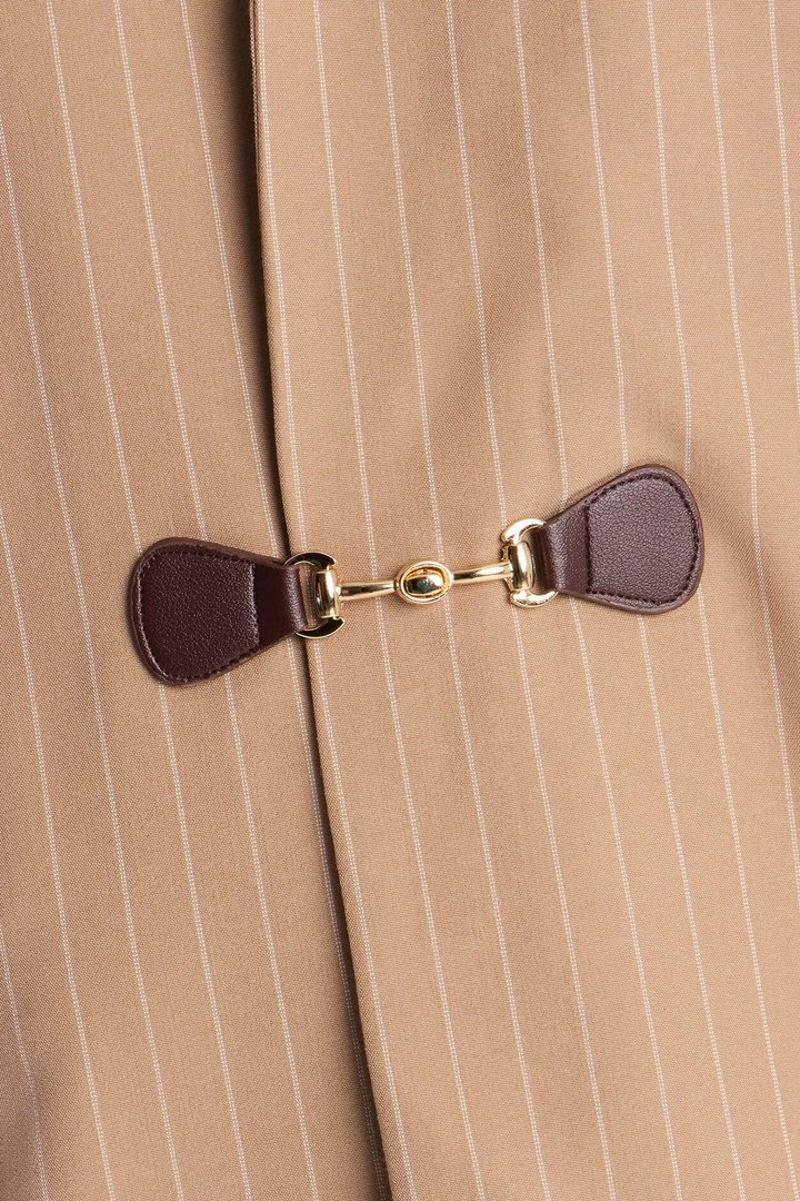 Boxy Cropped Pin Striped Cut Out Blazer - Tan