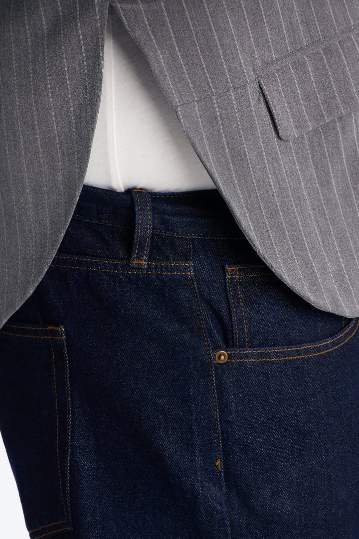 Boxy Cropped Pin Striped Cut Out Blazer - Light Grey