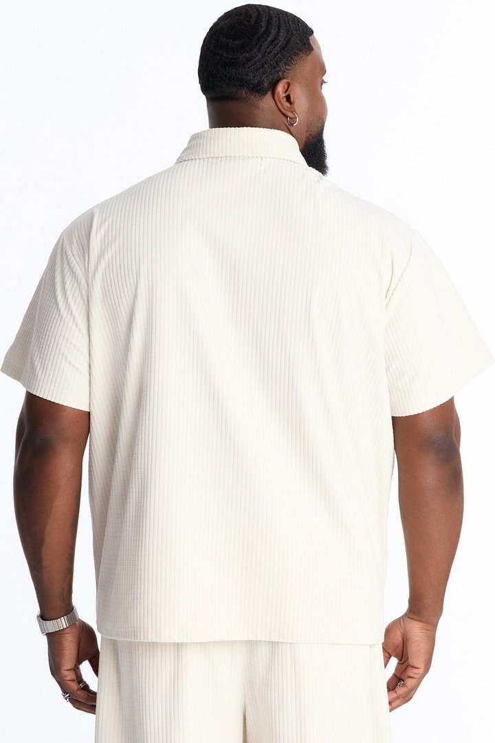 Terrance Textured Stripe Polo - Cream
