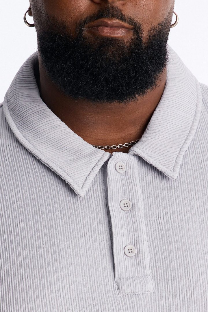 Pure Form Plisse Polo - Grey