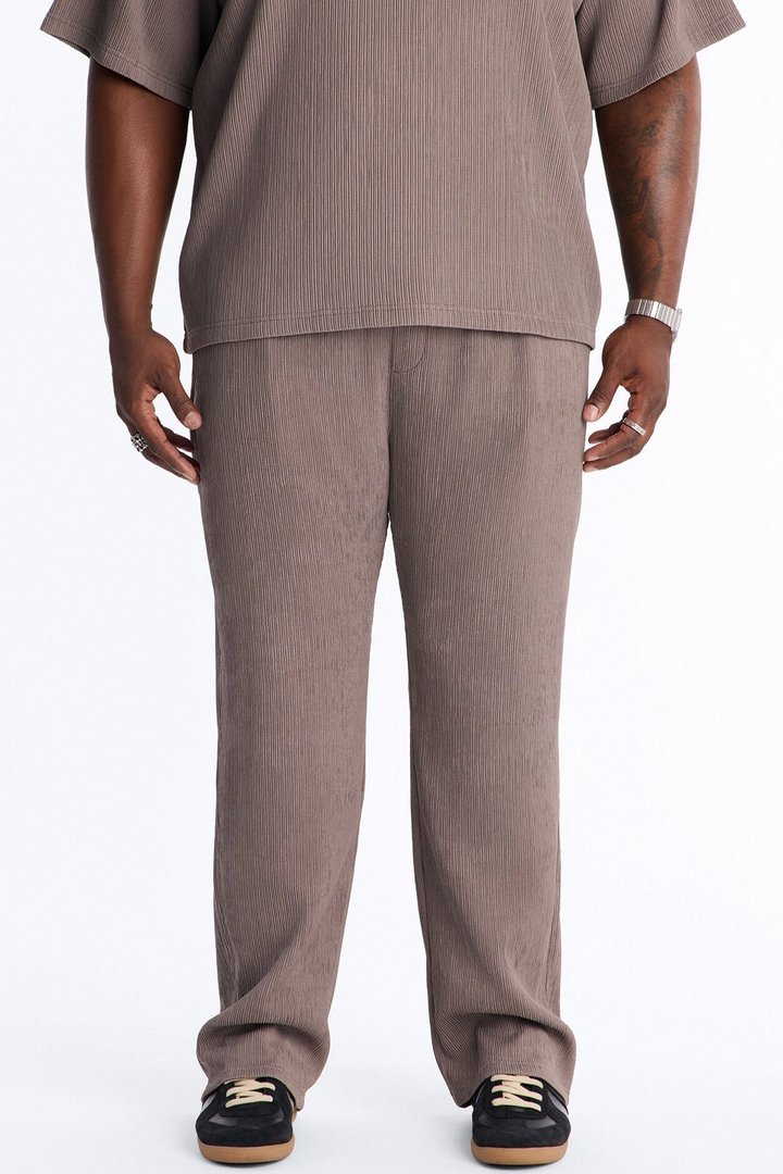 Pure Form Plisse Straight Leg Pant - Brown