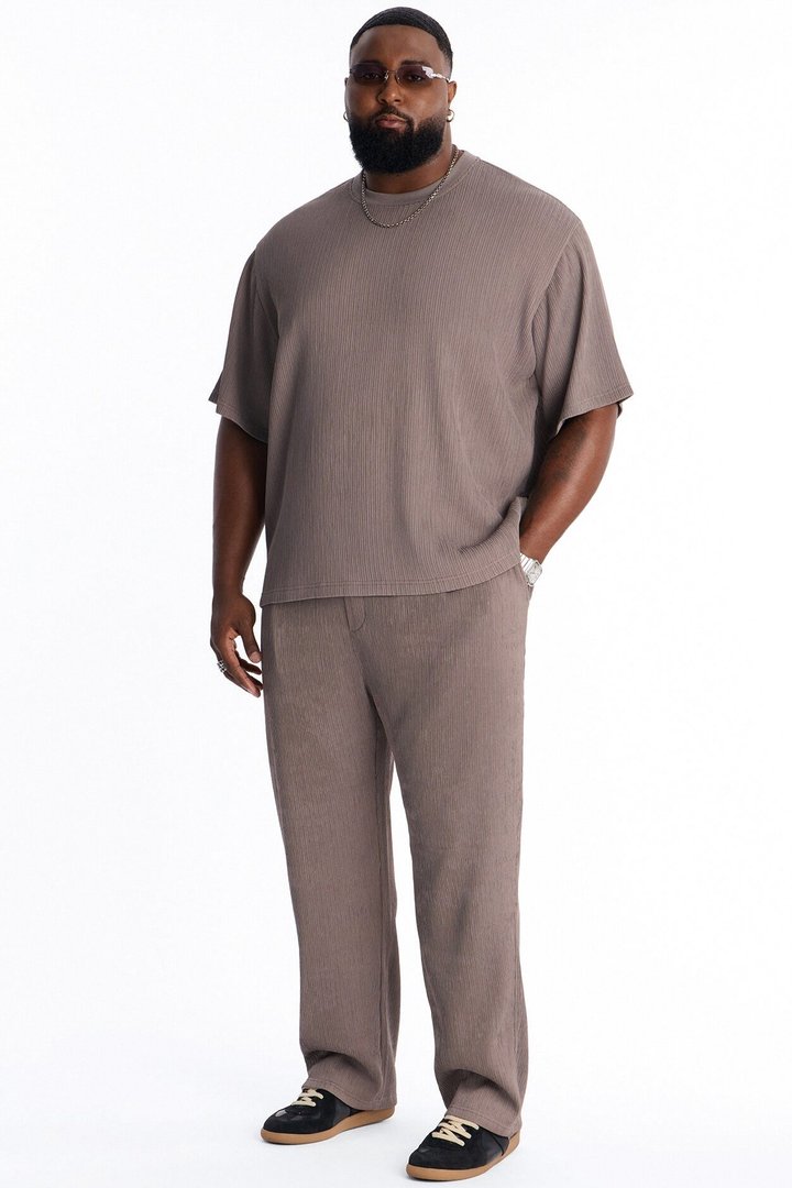Pure Form Plisse Straight Leg Pant - Brown