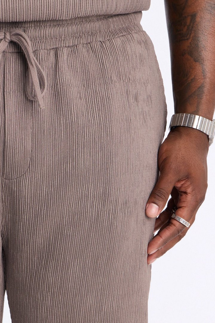 Pure Form Plisse Straight Leg Pant - Brown