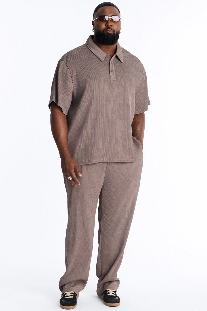 Pure Form Plisse Polo - Brown
