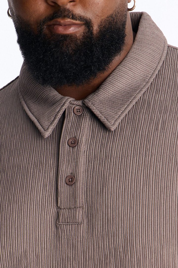 Pure Form Plisse Polo - Brown