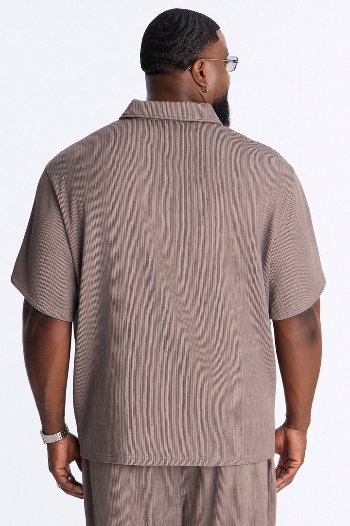 Pure Form Plisse Polo - Brown