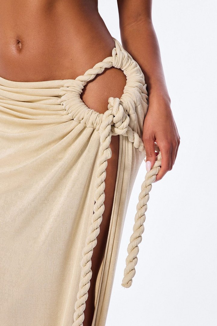 Athena Metallic Knit Rope Tie Maxi Skirt - Natural
