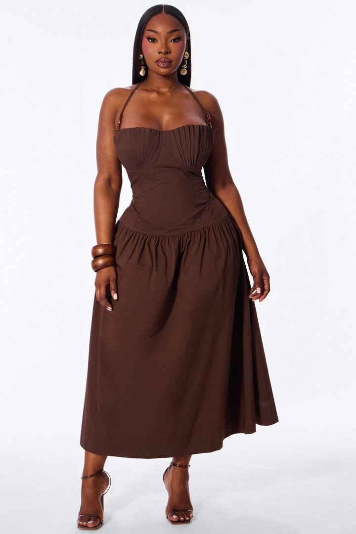 Daydream Poplin Midi Dress - Chocolate