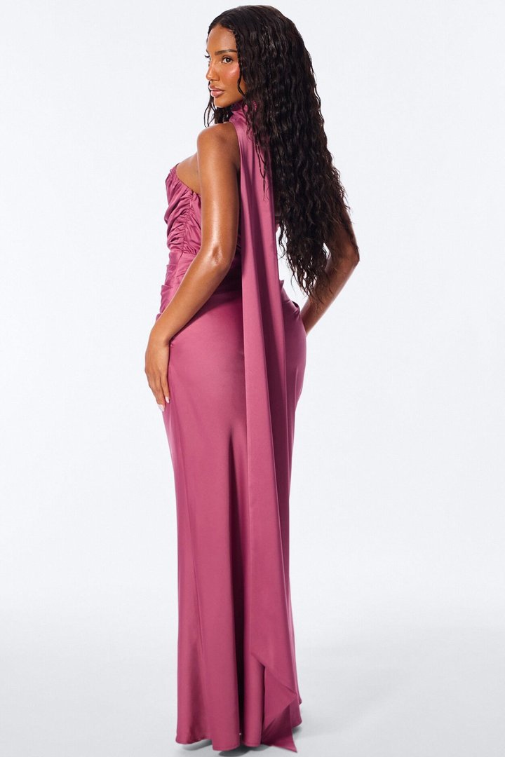Darling Rose High Neck Satin Maxi Dress - Mauve