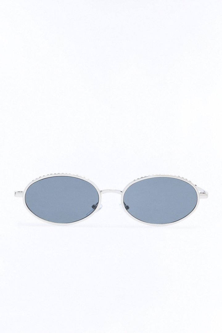 Revived Rhinestone Circular Sunglasses - Silver