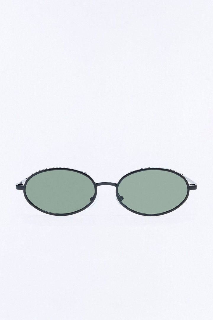Revived Rhinestone Circular Sunglasses - Black