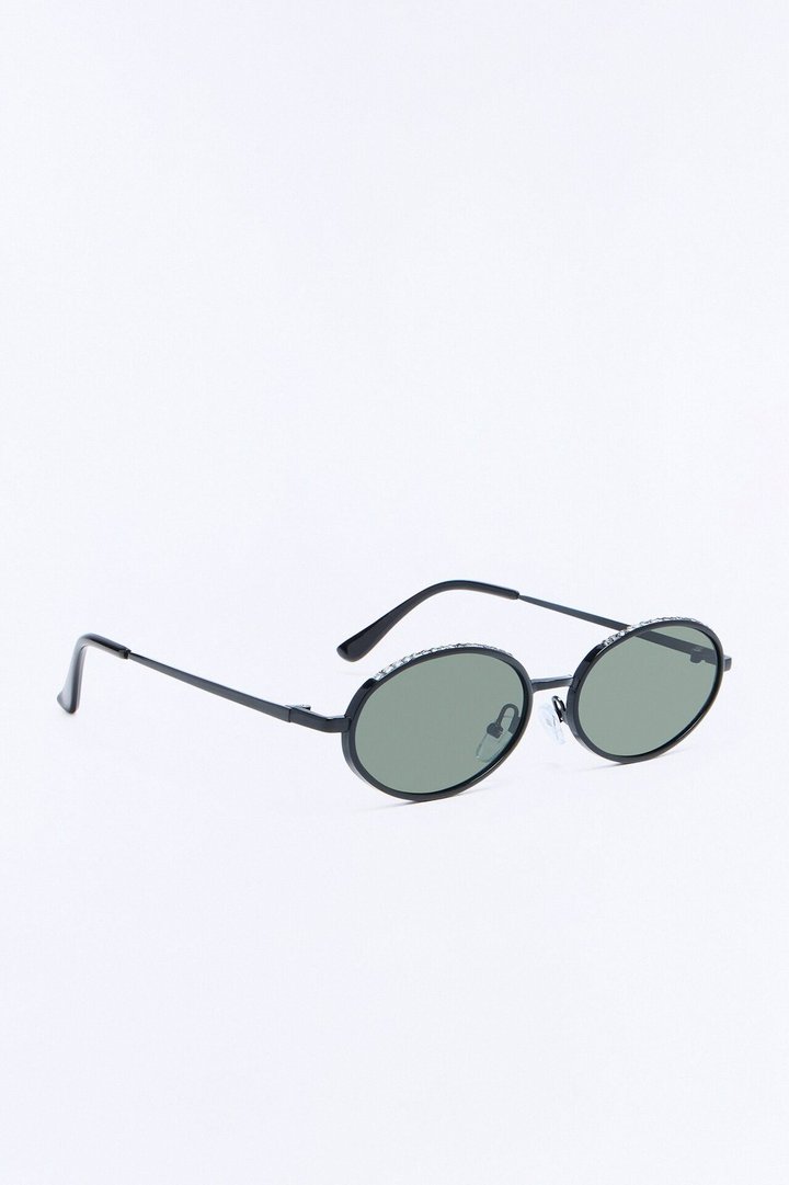 Revived Rhinestone Circular Sunglasses - Black