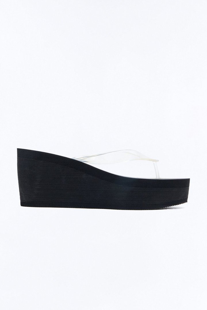 Too Easy Babe Thong Wedges - Clear/Black