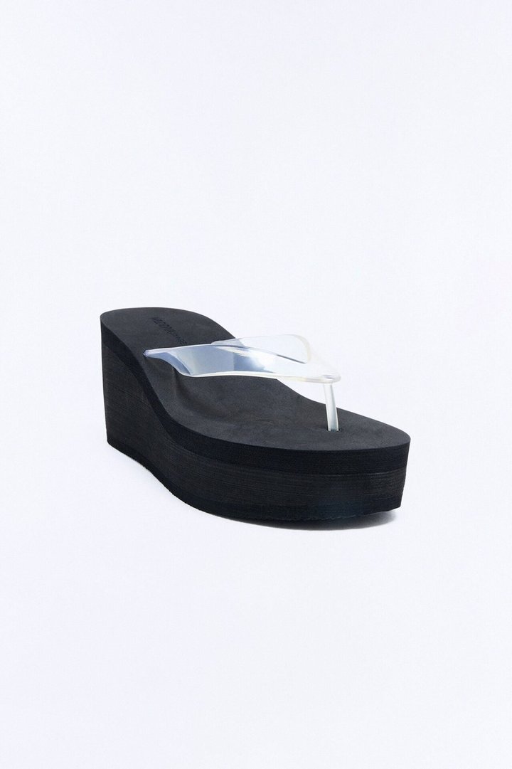 Too Easy Babe Thong Wedges - Clear/Black