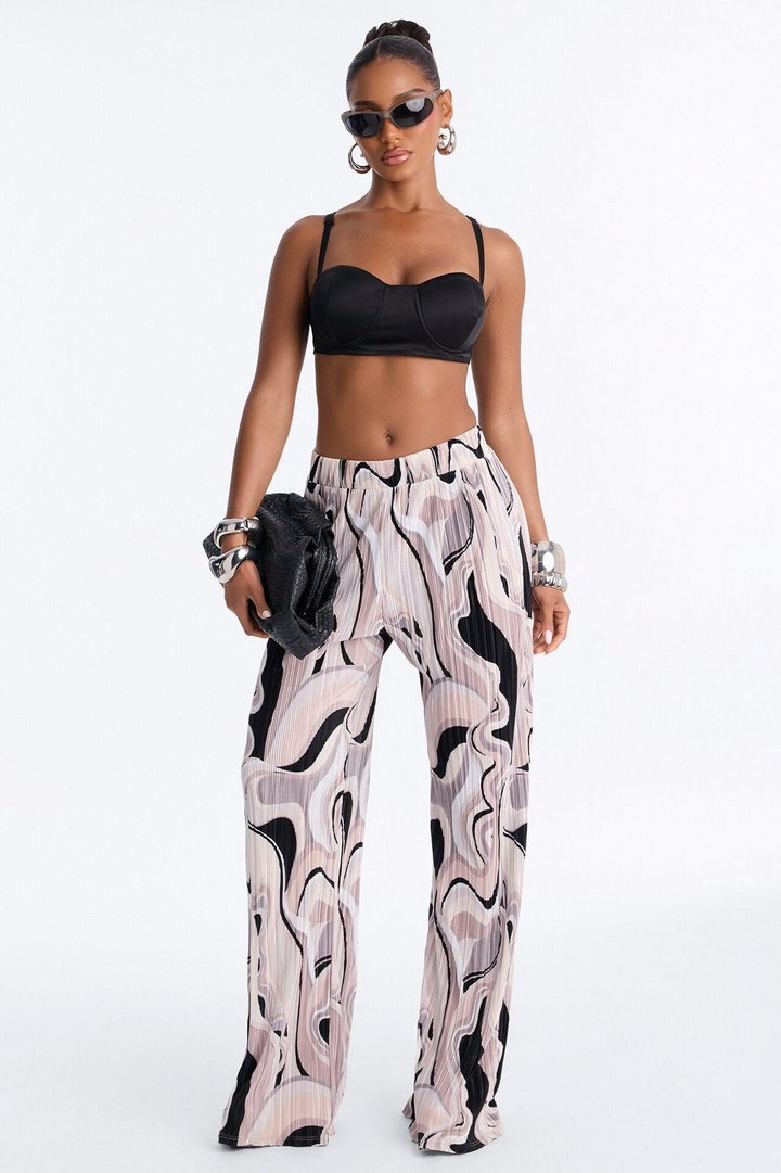 Pure Bliss Printed Plisse Pant - Grey/combo