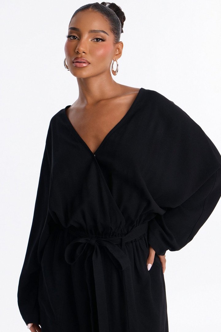 Emery Linen Straight Leg Jumpsuit - Black