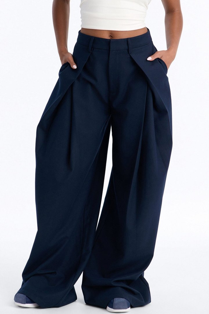 Executive Realness Pleated Wide Leg Trouser 33″ - Navy