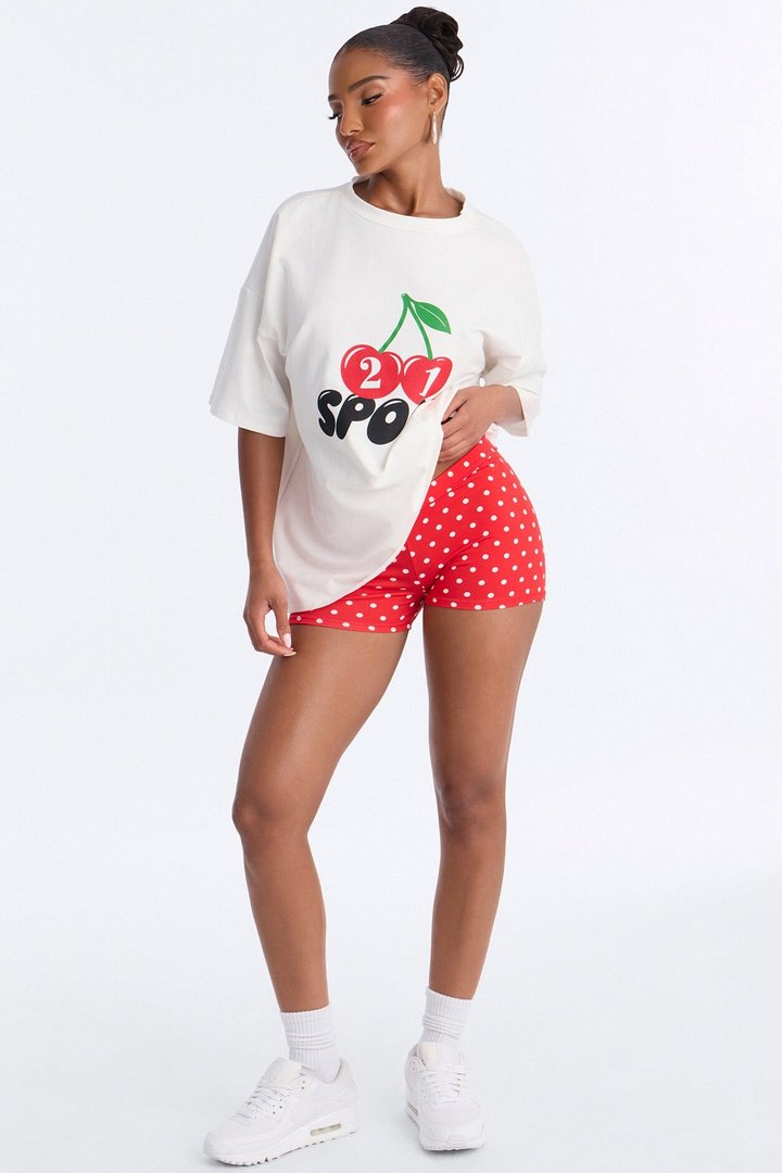 Cherry Play Polka Dot Biker Short Set - Red/combo