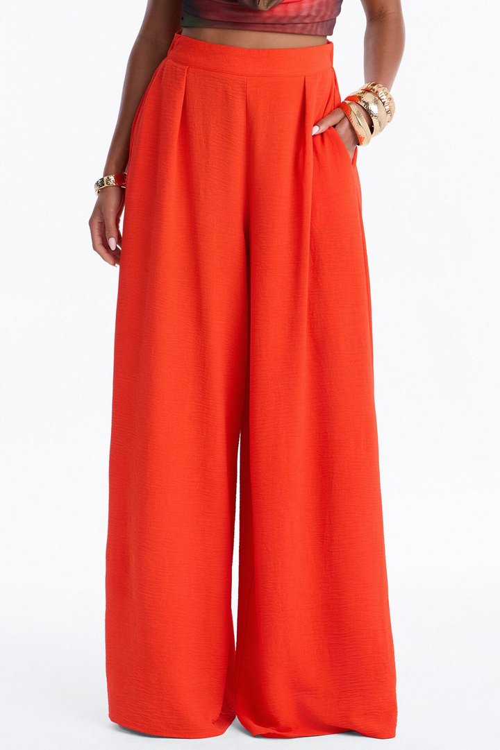 Amiah High Rise Wide Leg Flowy Pant 33″ - Tomato Red