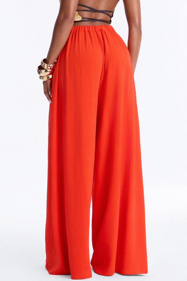 Amiah High Rise Wide Leg Flowy Pant 33″ - Tomato Red