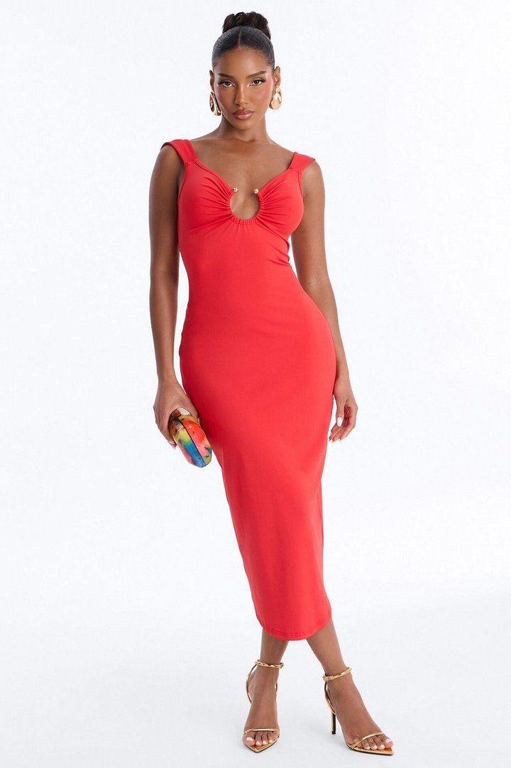 Paloma Backless Midi Dress - Red