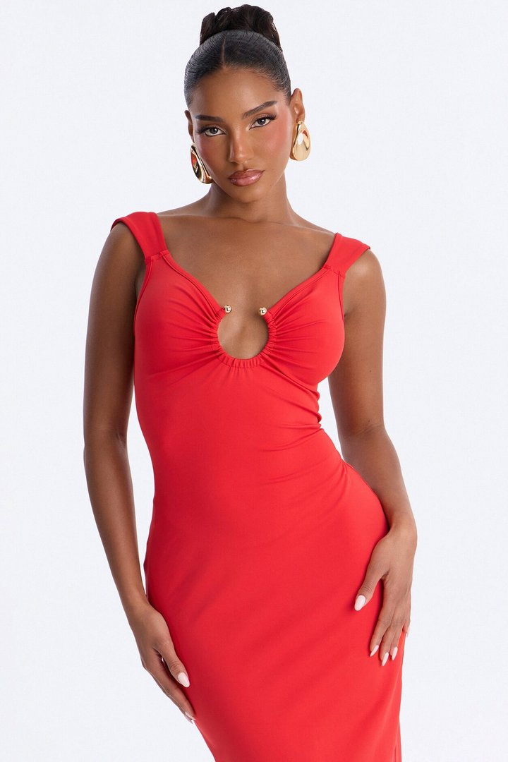 Paloma Backless Midi Dress - Red