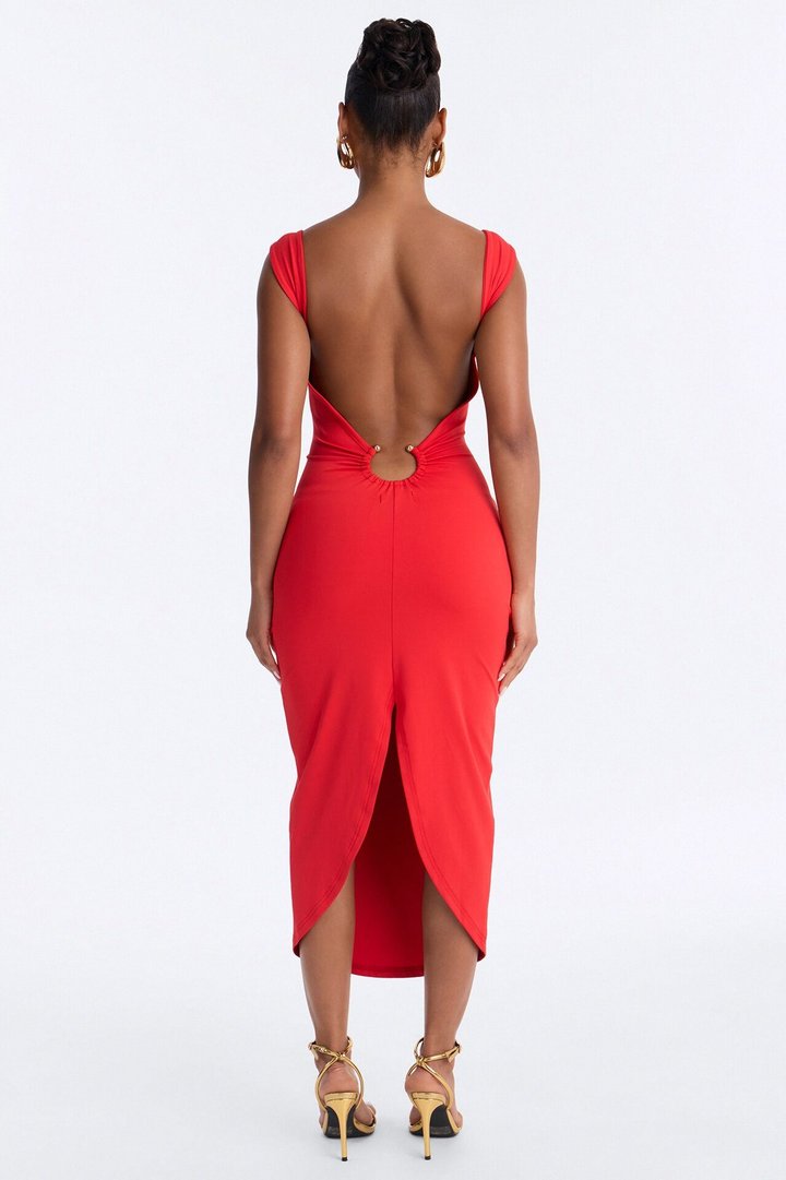 Paloma Backless Midi Dress - Red