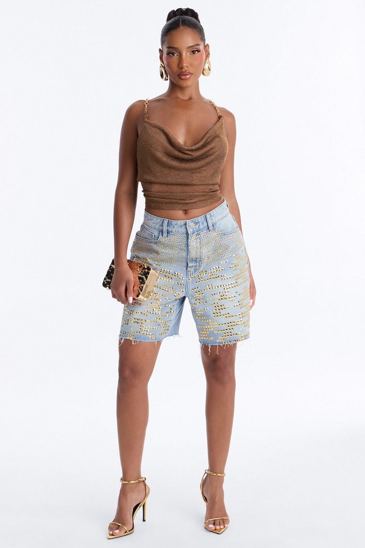 2014 Embellished Cut Off Denim Bermudas - Light Wash