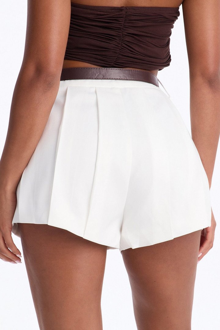 Rubi Belted Bubble Hem Micro Short - Ivory