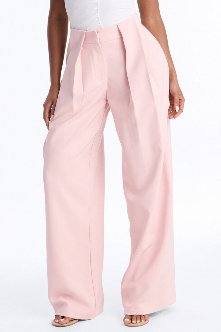 Read The Room Pleated Wide Leg Trousers 33″ - Light Pink