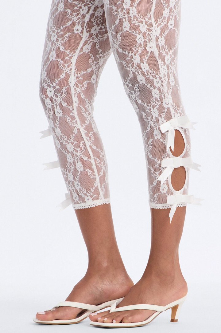 Seraphina Lace Bow Trim Legging - Ivory