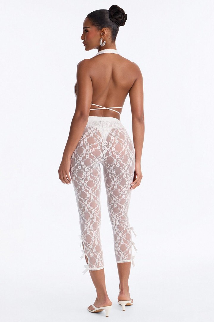 Seraphina Lace Bow Trim Legging - Ivory