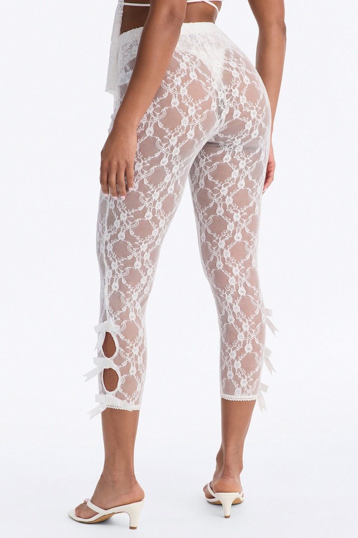 Seraphina Lace Bow Trim Legging - Ivory