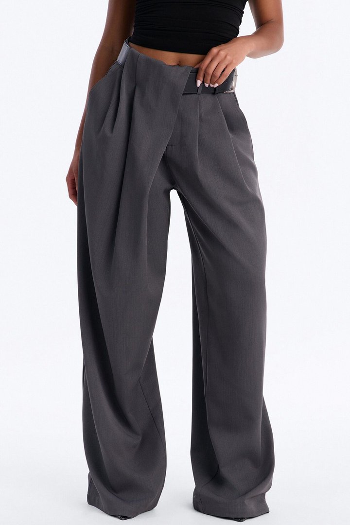 Natalie High Rise Wide Leg Trouser - Charcoal
