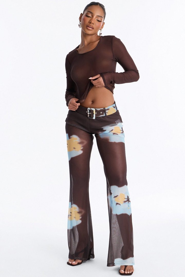 Valerie Low Rise Mesh Belted Pant - Brown/combo