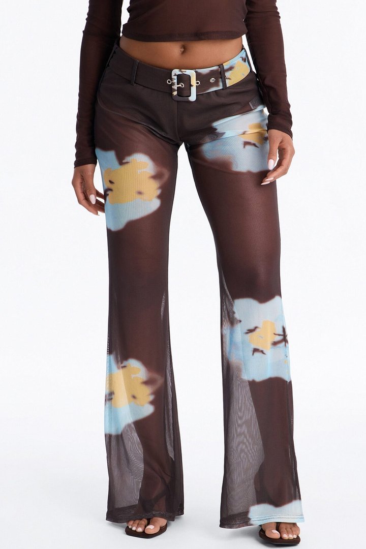 Valerie Low Rise Mesh Belted Pant - Brown/combo