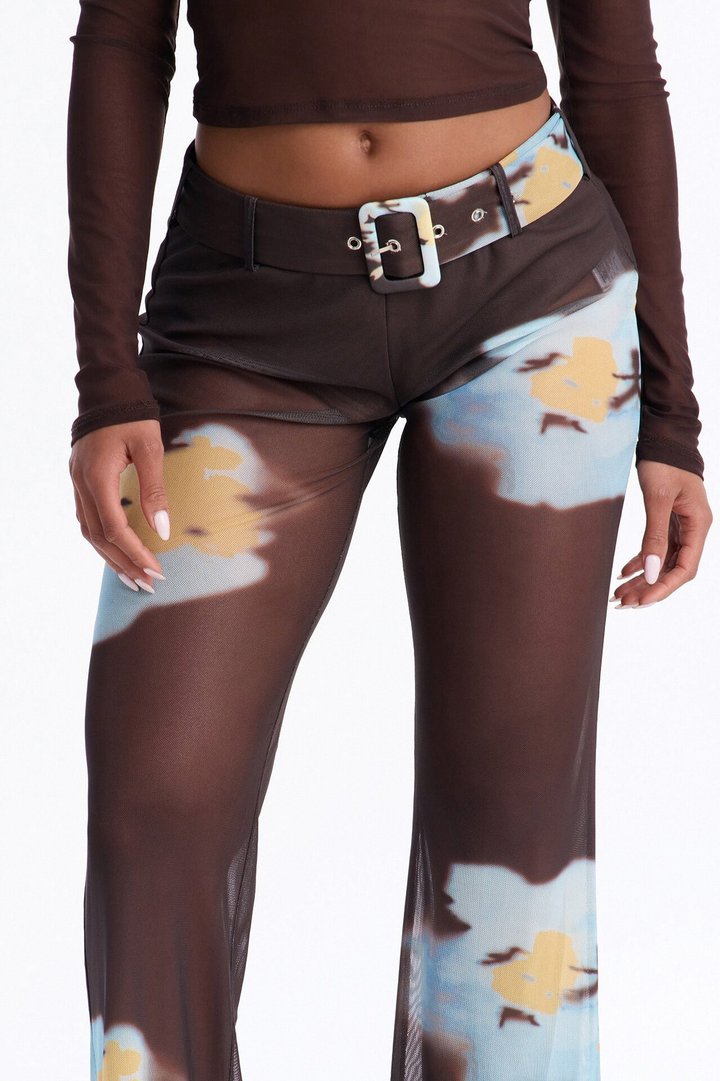 Valerie Low Rise Mesh Belted Pant - Brown/combo