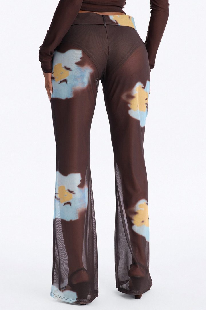 Valerie Low Rise Mesh Belted Pant - Brown/combo