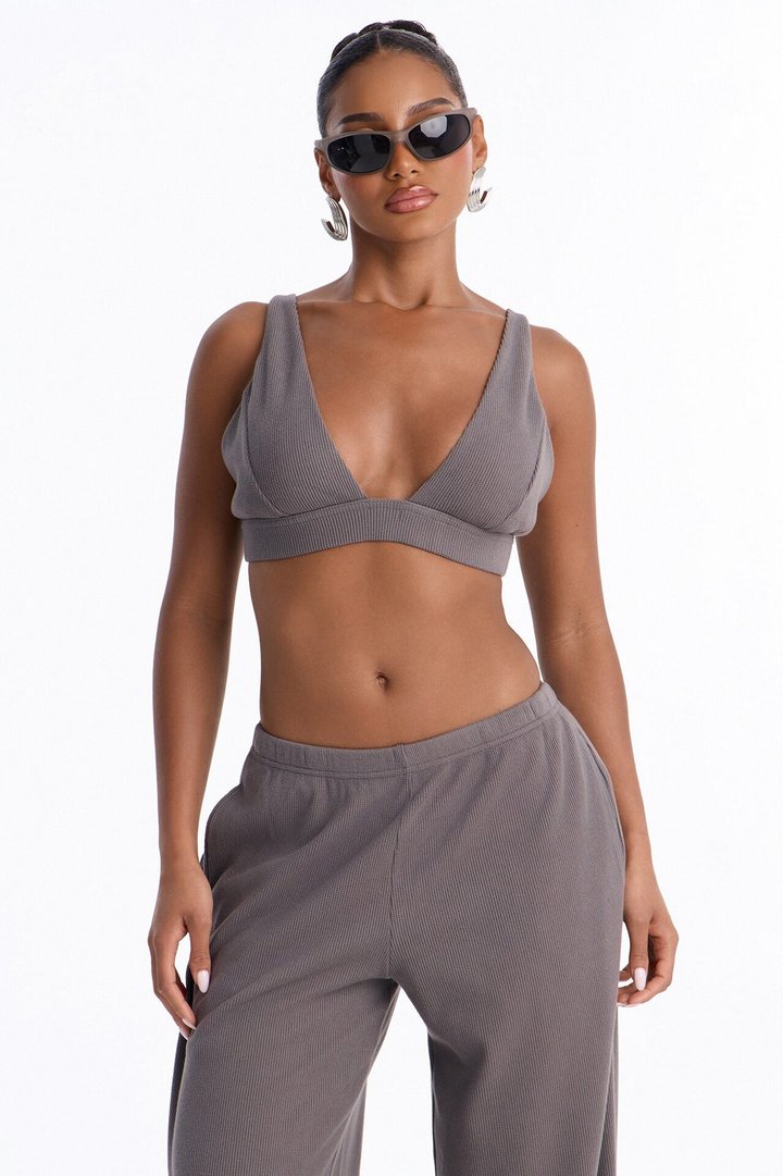 Soft Girl Era Waffle Pant Set - Charcoal
