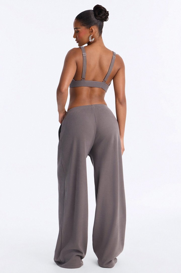 Soft Girl Era Waffle Pant Set - Charcoal