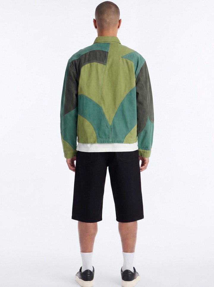 Portrait Patchwork Denim Jacket - Green/combo