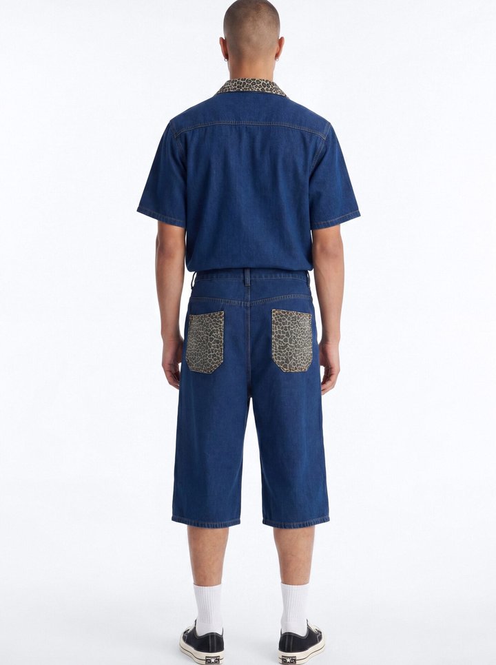Baggy Vandal Leopard Denim Short - Dark Wash