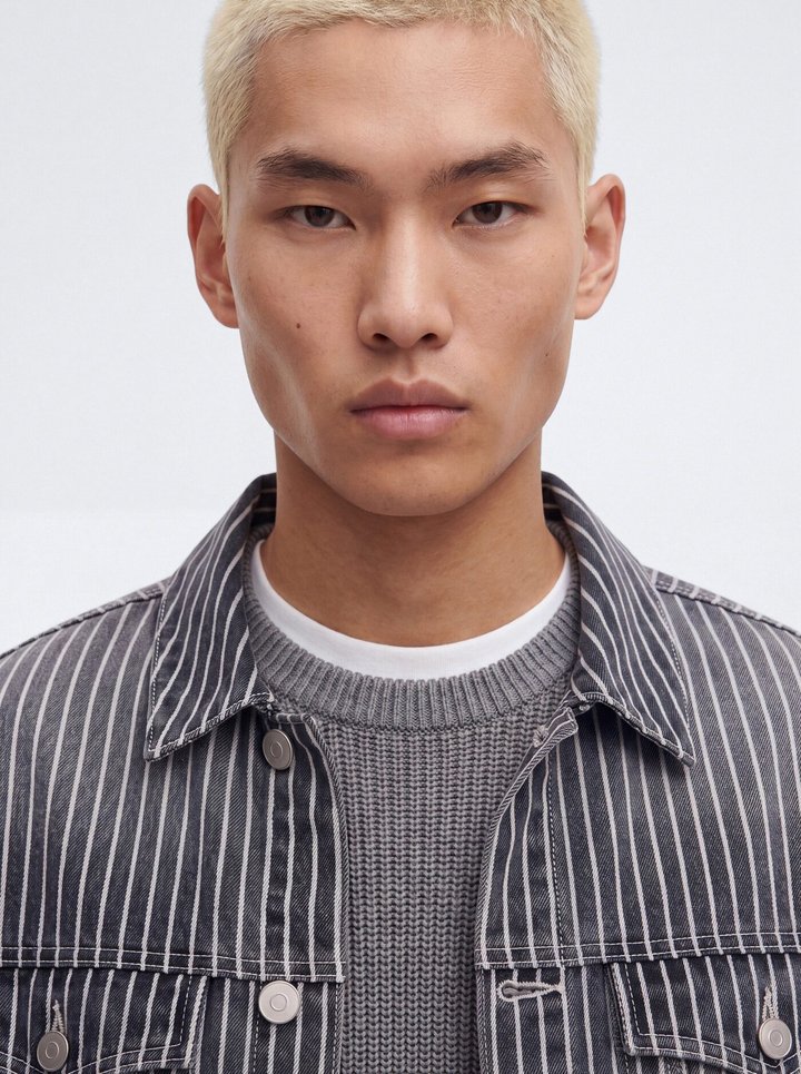Striped Brooklyn Denim Trucker Jacket - Grey